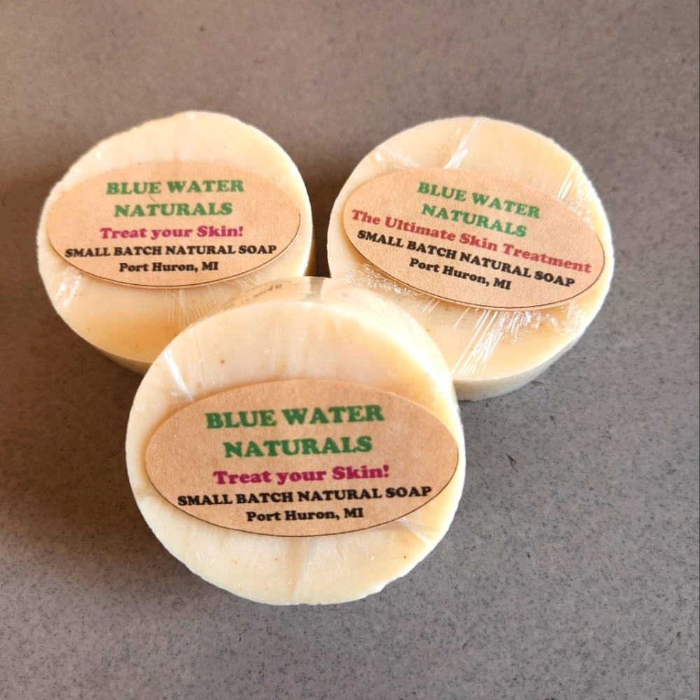 NATURAL SOAP, set of 3 WRAPPED bars. With Kava powder for mild exfoliation.